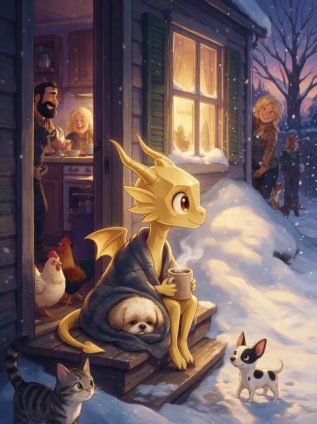 $Auggy story illustration: Snow Porch Blanket
