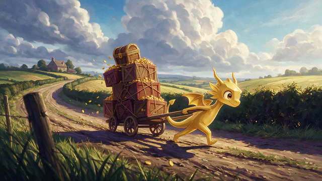 $Auggy story illustration: Overloaded Coin Cart