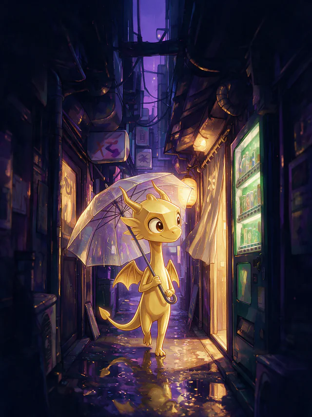 $Auggy story illustration: Tokyo Alley Rain