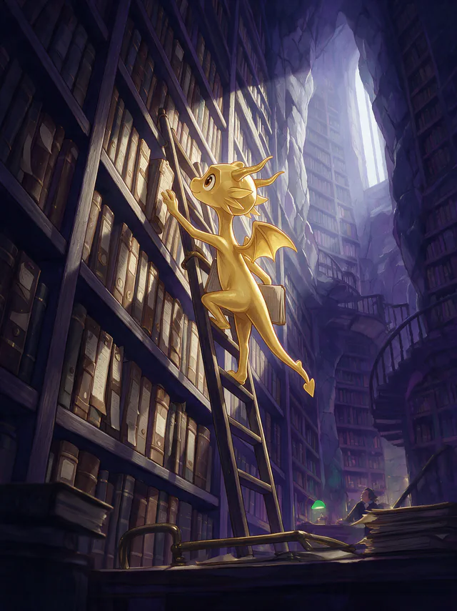 $Auggy story illustration: Cliffside Library Ladder