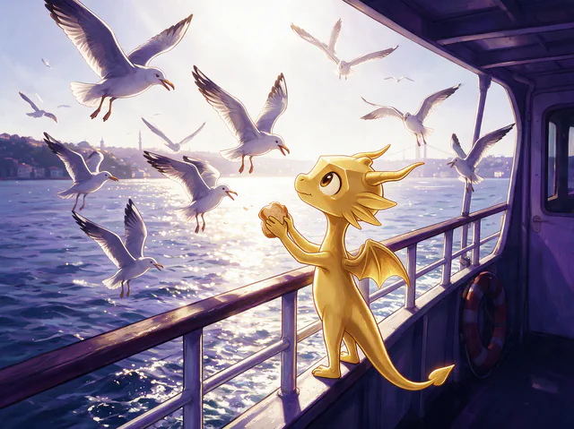 $Auggy story illustration: Istanbul Ferry Gulls