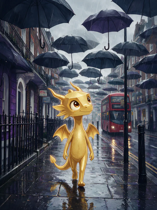 $Auggy story illustration: London Rain Street