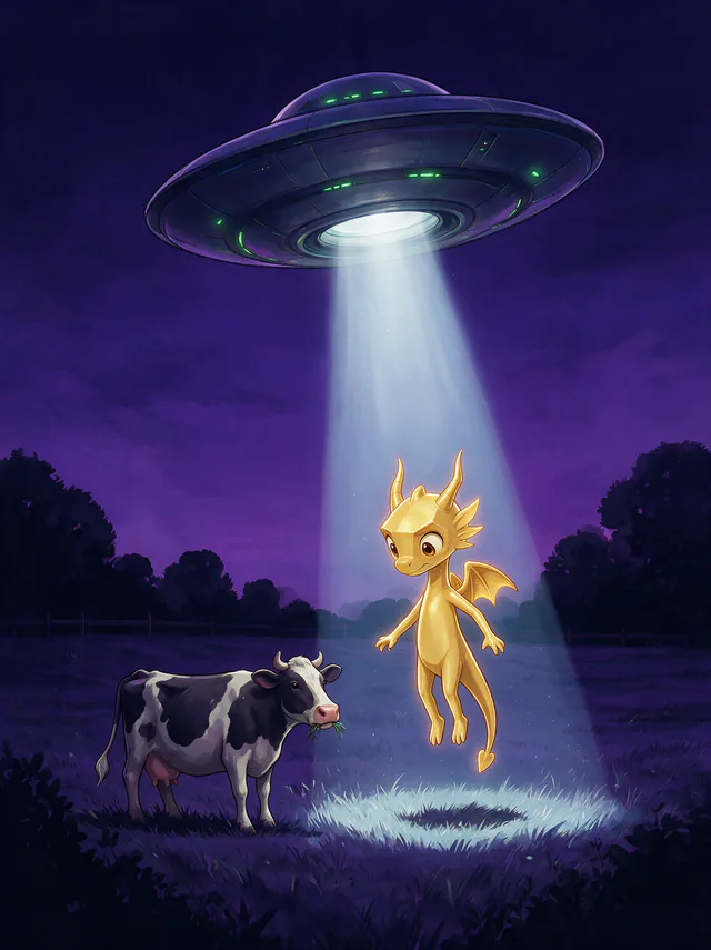 $Auggy story illustration: UFO Beam Night Field